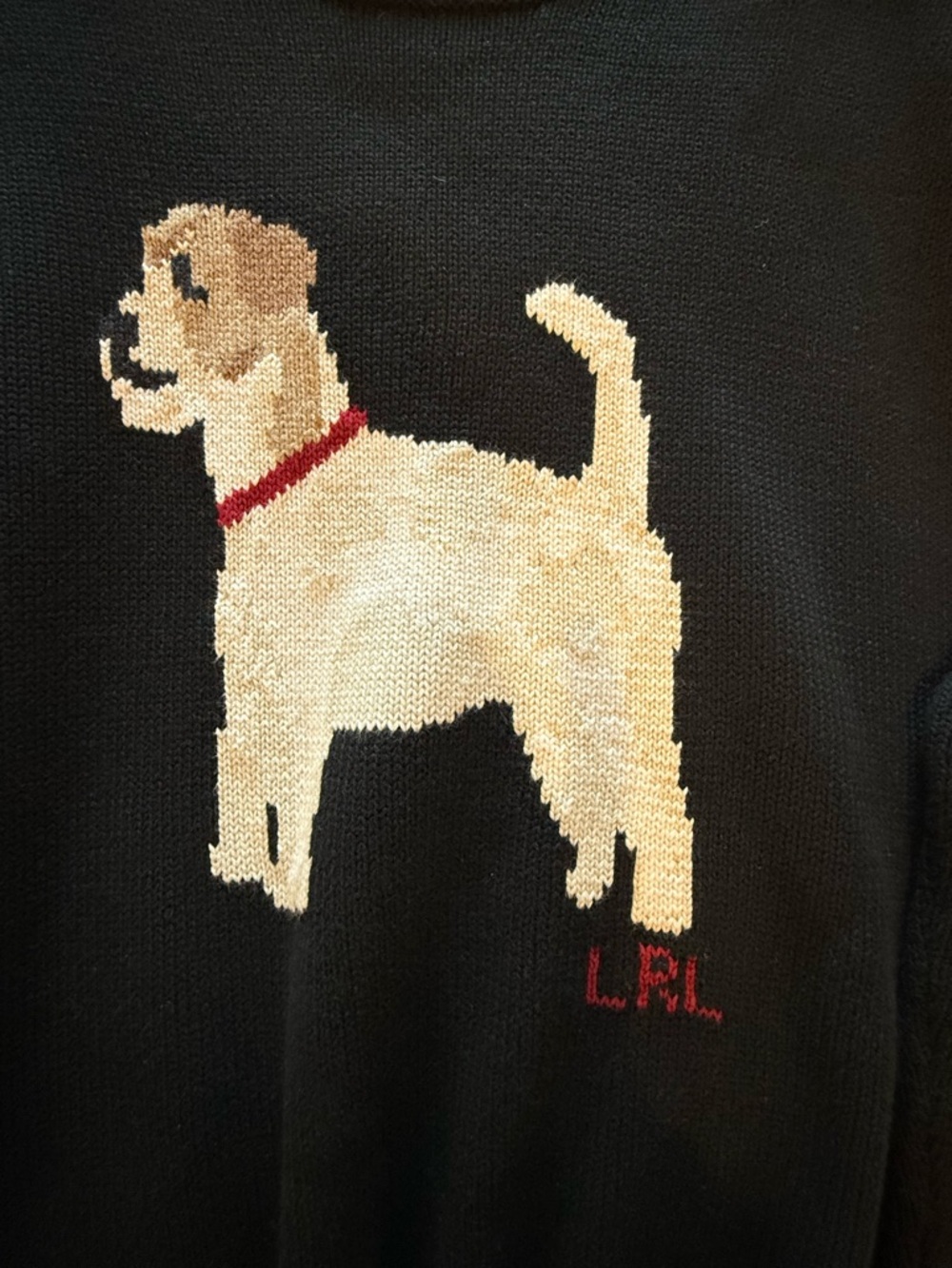 Ralph Lauren Black Crewneck Sweater with Cream & Tan Dog Intarsia - Picture 8 of 9
